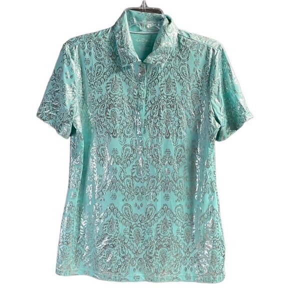 CORAL BAY GOLF Ladies Mint Green Silver Metallic Polo Style Shirt Size Medium - Picture 1 of 6